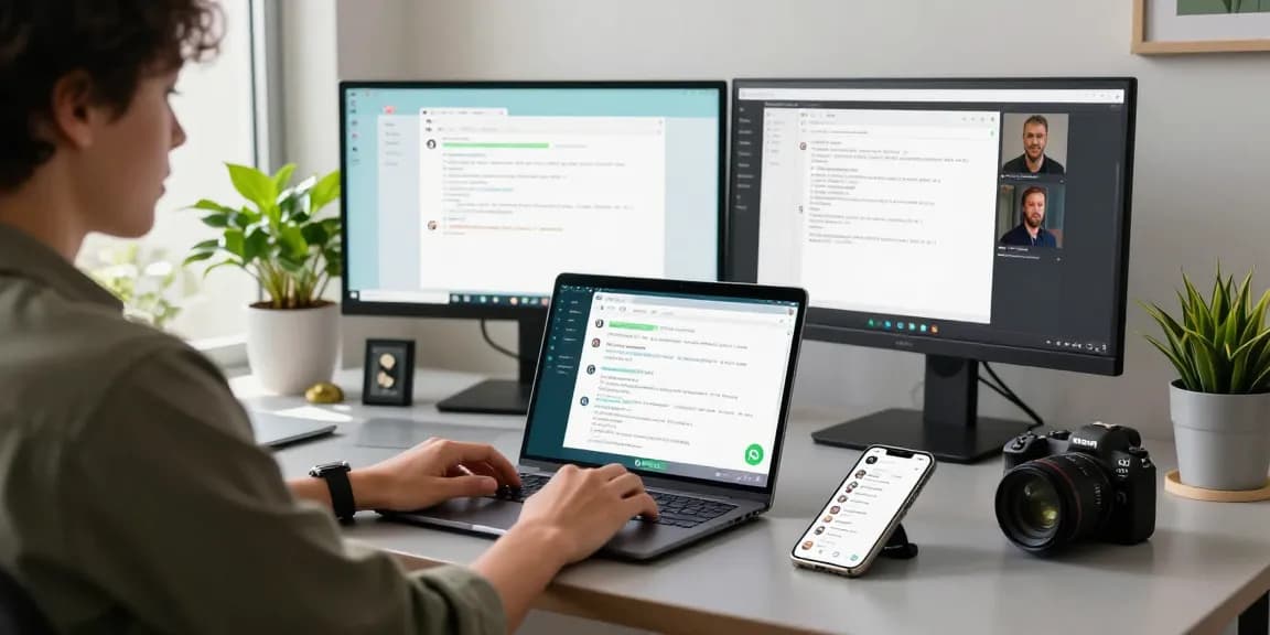 Engaging workspace featuring WhatsApp電腦版 on laptop, highlighting productivity and communication.