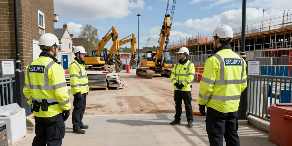 Construction Site Security personnel ensuring safety on a bustling London site.