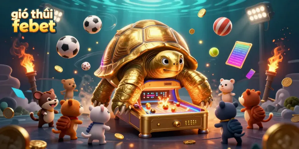 Experience exciting moments with giới thiệu febet featuring a vibrant 3D casino scene filled with games and sports elements.