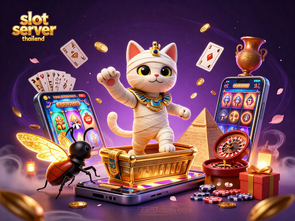 Engage with exciting slot games on slot server thailand, featuring vibrant scenes and gaming elements.