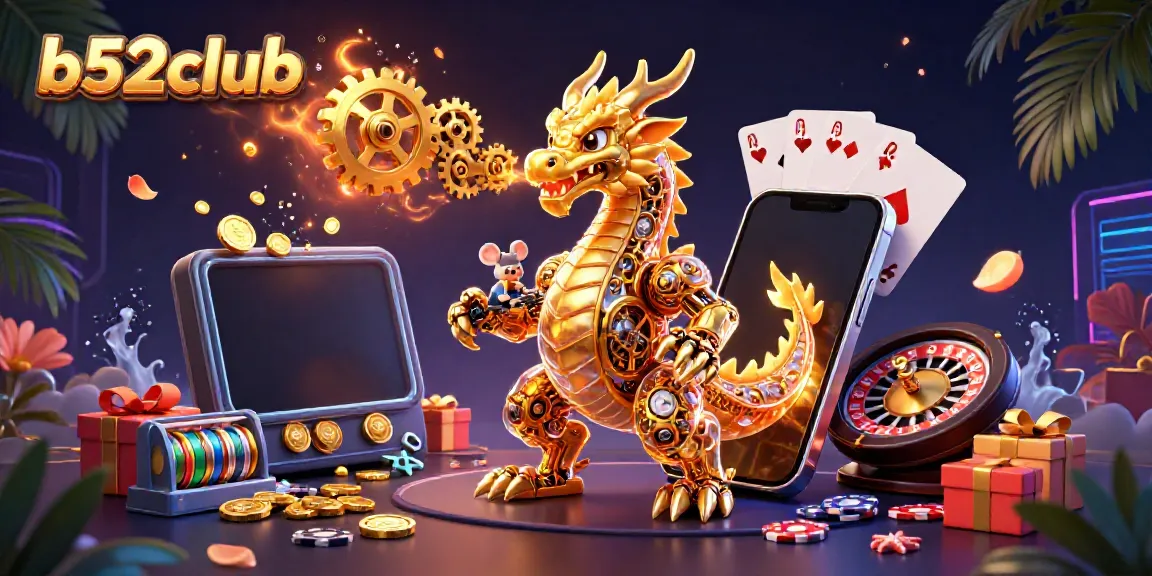 Experience thrilling gameplay at b52club with a vibrant 3D scene of golden dragon and exciting slot games.