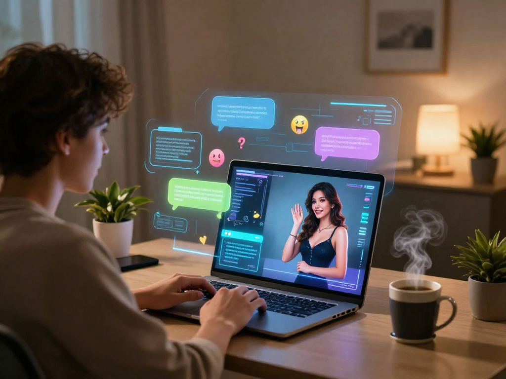 Engaging ai porn chat conversation in a modern home office.